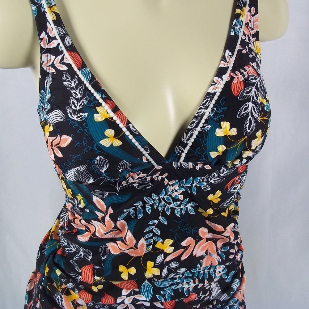 Black Floral Print Tankini Swim Top NWT Sz SMALL - Picture 2 of 6